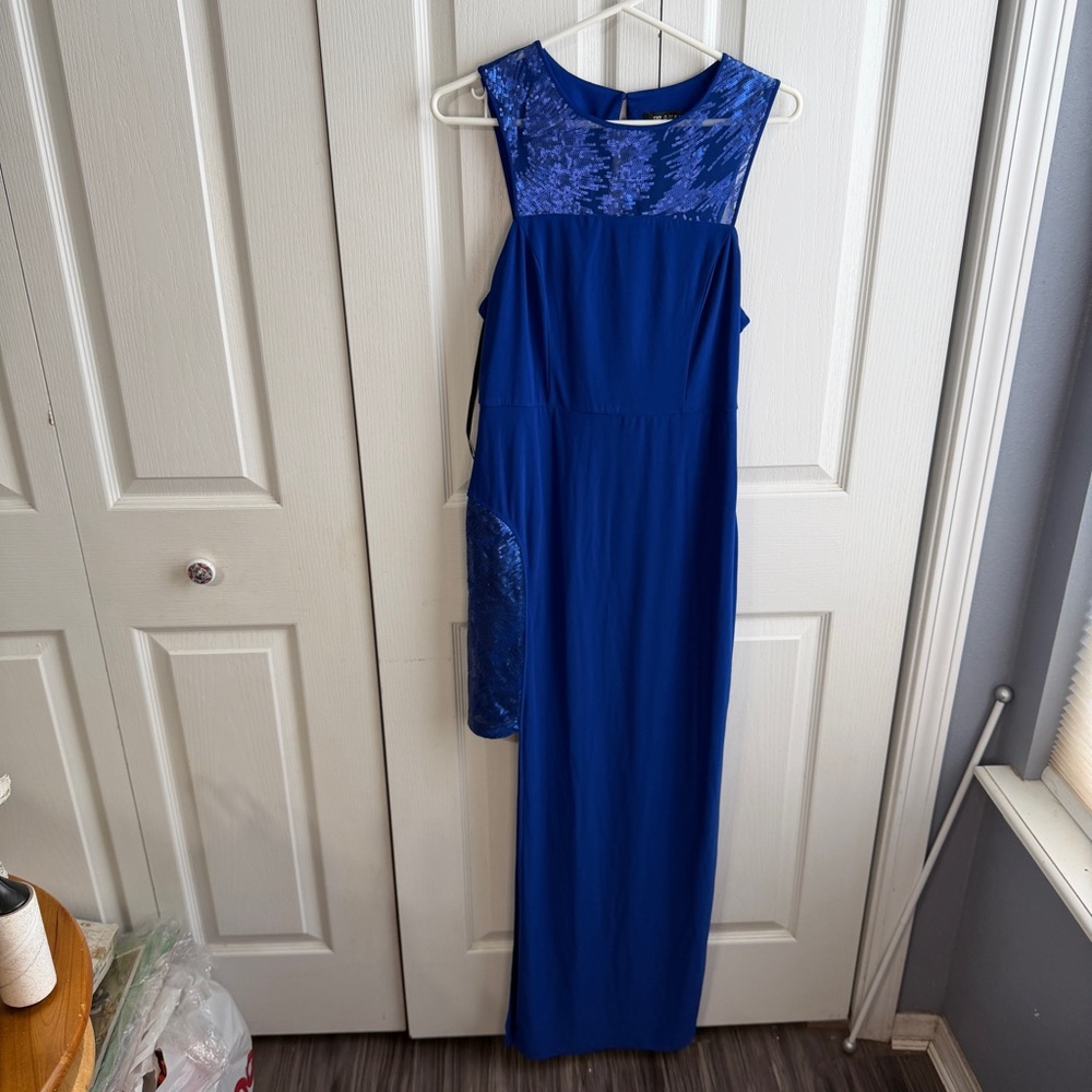 Guess blue sequins hi low formal dress size 8